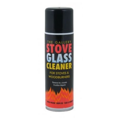 Black Aerosol can of stove glass cleaner on a plain white background