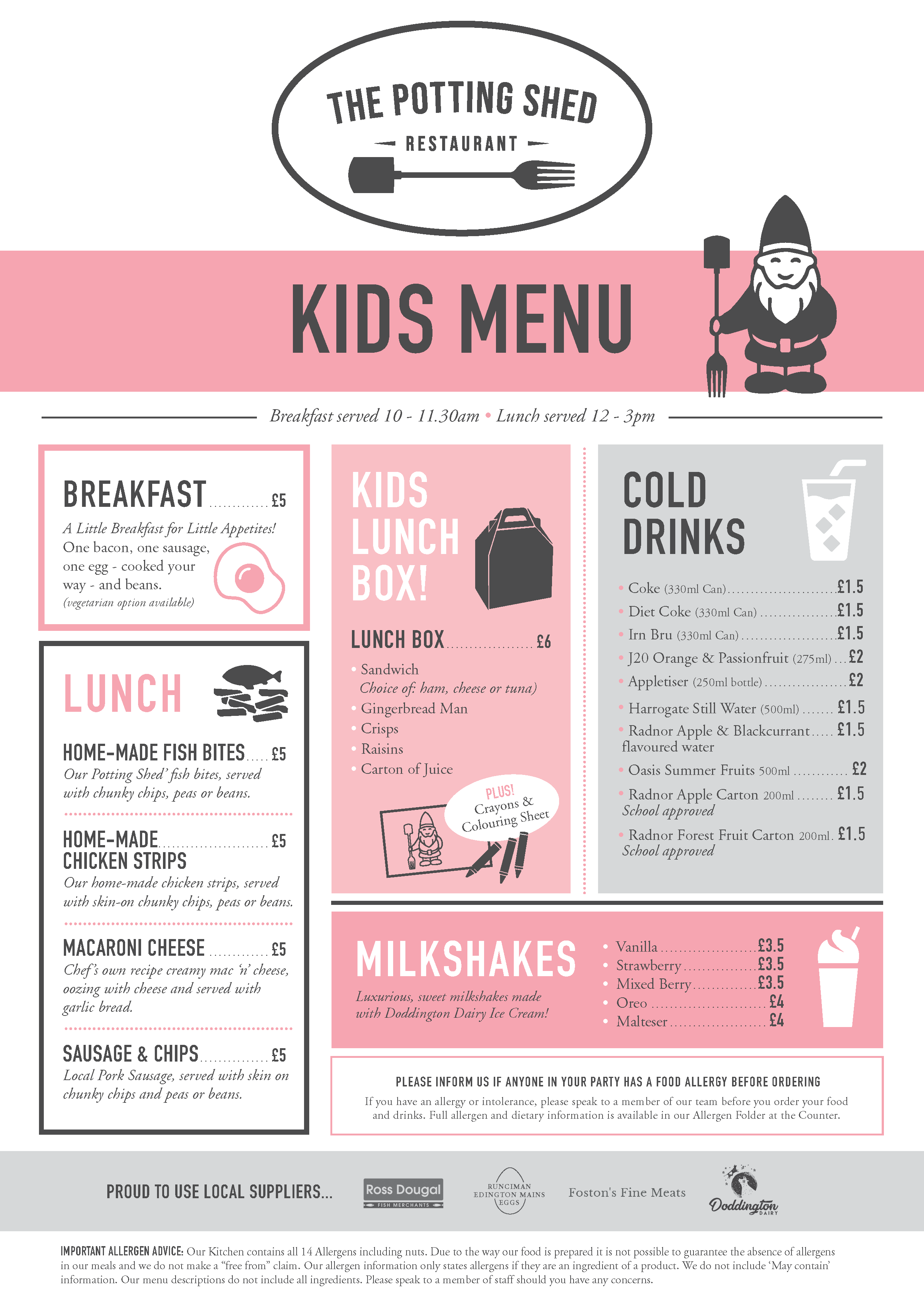 The Potting Shed Restaurant Menus