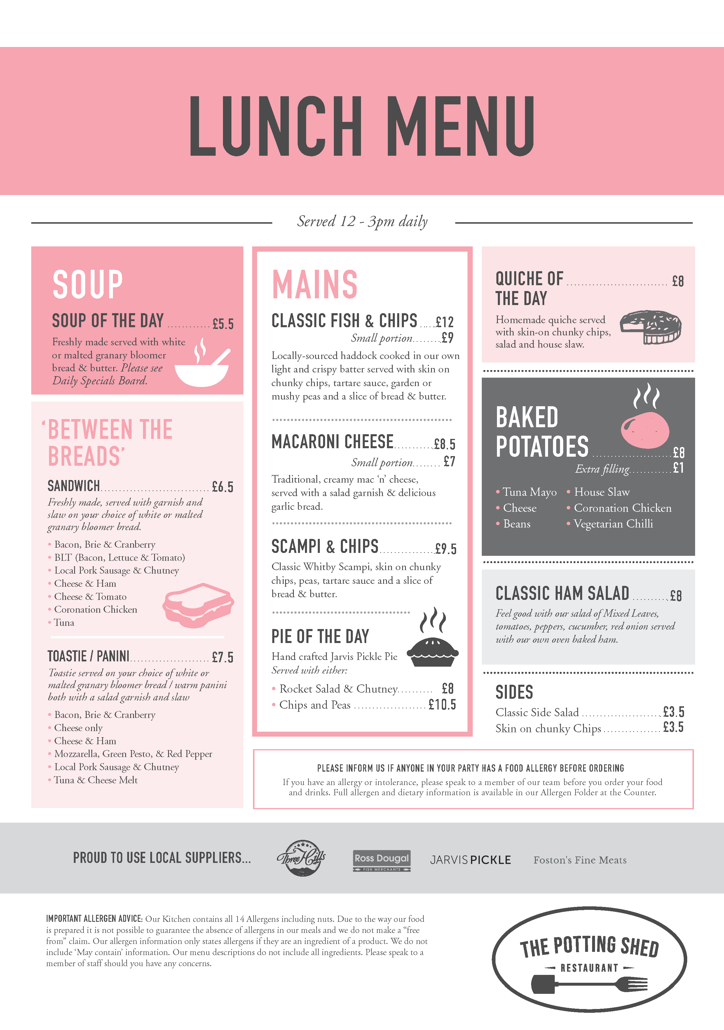 The Potting Shed Restaurant Menus